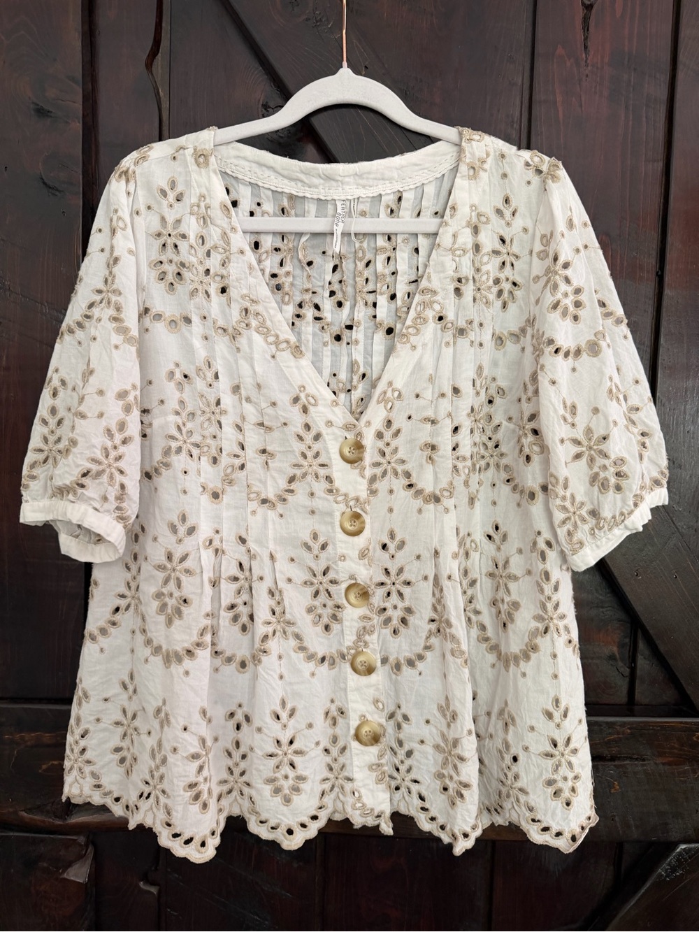 Anthropologie Eyelet Button-Front V-Neck - Picture 4 of 7